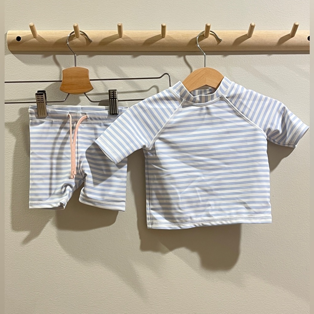 H&M | Blue Striped Shorts & Rash Guard | 3-6 Mo